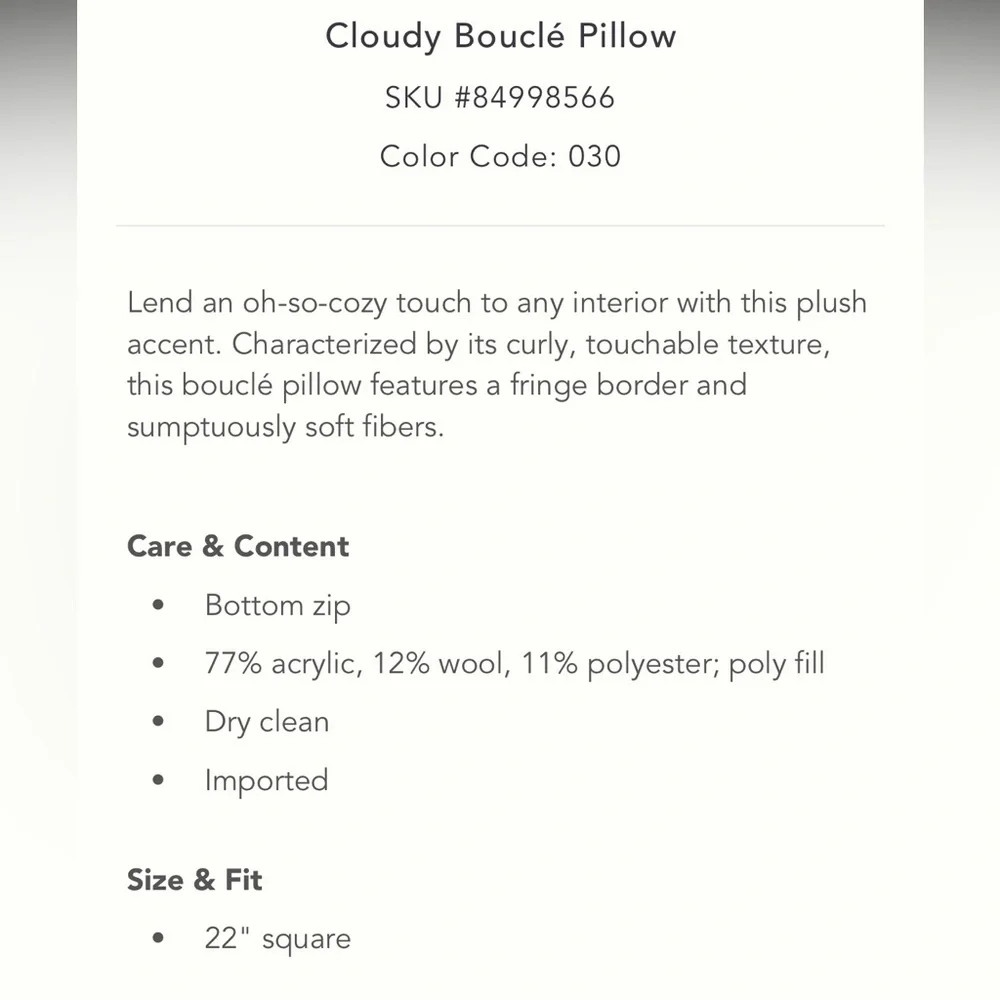 Huge Cloudy Boucle Pillow 22 x 22